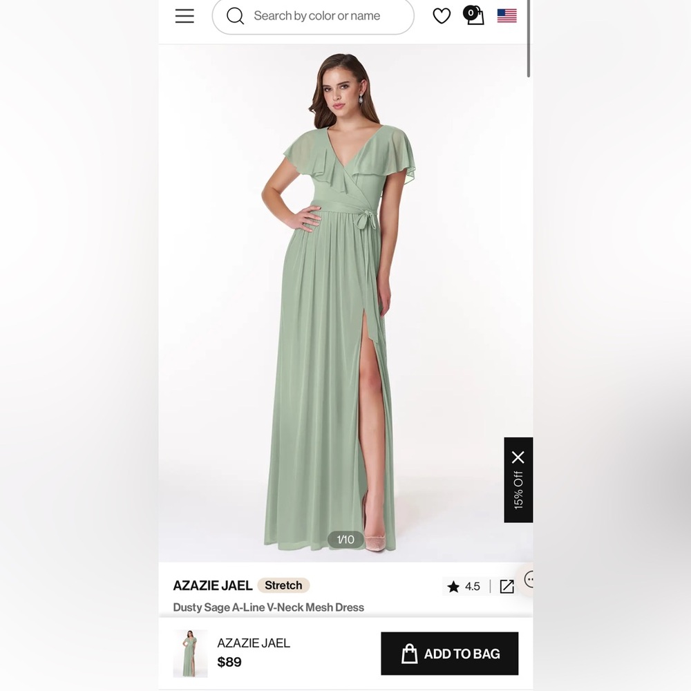 Azazie Dusty Sage A-Line V-neck Mesh Dress for bridesmaids